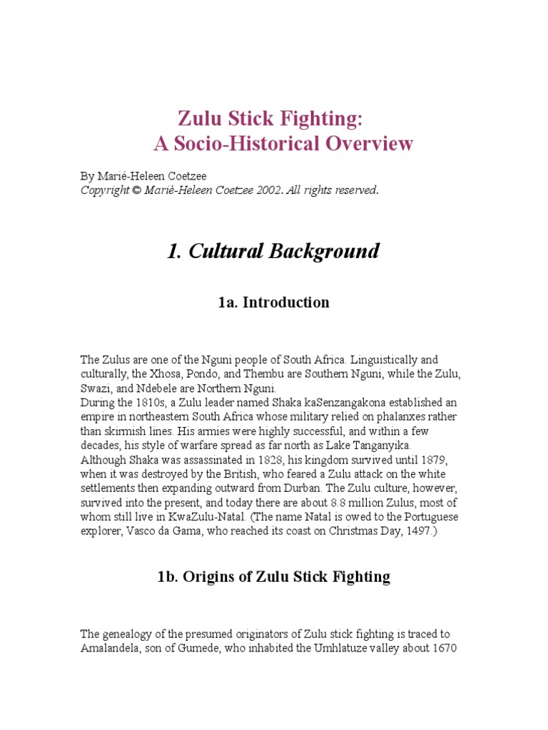 Zulu Stick Fighting - A Socio Historical Overview